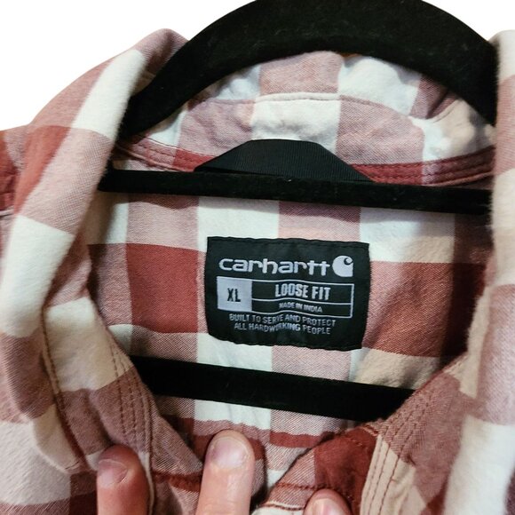 Carhartt Mens Loose Fit Red & White Plaid Short Sleeve Button-Up Shirt Size XL - Picture 4 of 4